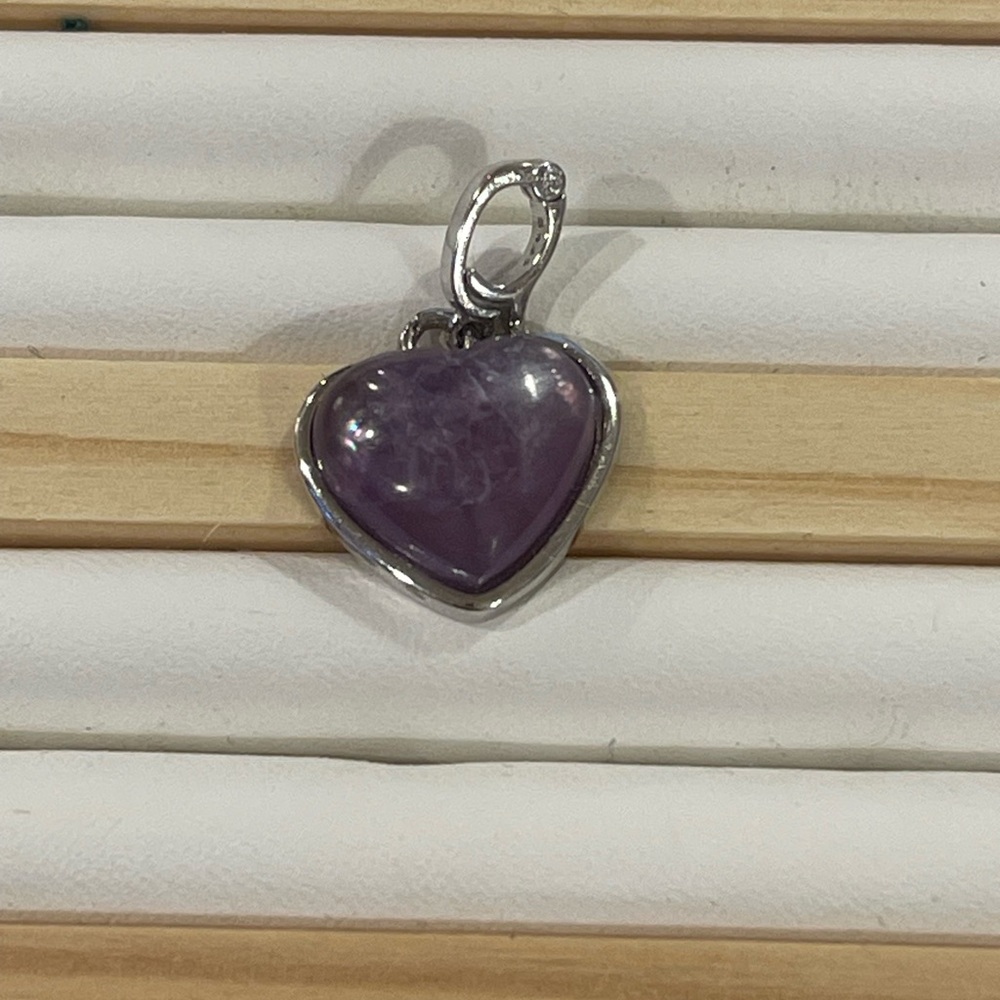 Amethyst Heart Charm Pendant Enhancer Clasp Purple Stone Pendant